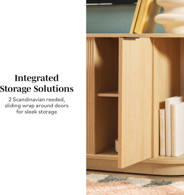 Walker Edison Chloe Reeded TV Stand with Fireplace Insert, 75 Inch, 70 Inch, Mocha