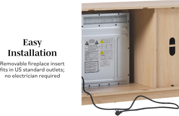 Walker Edison Chloe Reeded TV Stand with Fireplace Insert, 75 Inch, 70 Inch, Mocha