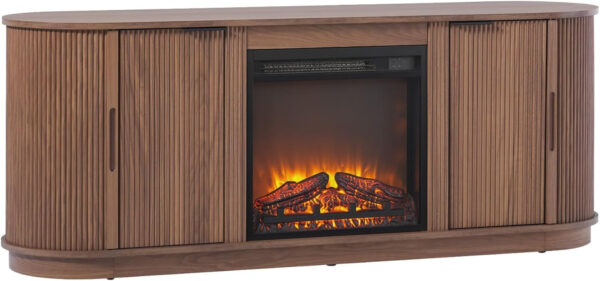 Walker Edison Chloe Reeded TV Stand with Fireplace Insert, 75 Inch, 70 Inch, Mocha