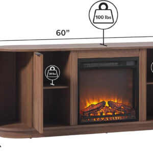 Walker Edison Chloe Reeded TV Stand with Fireplace Insert, 75 Inch, 70 Inch, Mocha