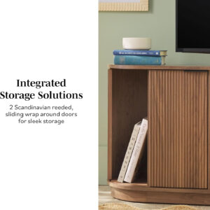 Walker Edison Chloe Reeded TV Stand with Fireplace Insert, 75 Inch, 70 Inch, Mocha