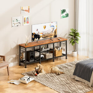 68872464cd7f306881933f2c3b5504234d2e81c1970a3d9a112d6.jpg Furologee TV Stand for TVs up to 55 Inch, Entertainment Center with Open Storage Shelves, TV Media Console Table with Soundbar Shelf for Living Room, Bedroom, Rustic Brown