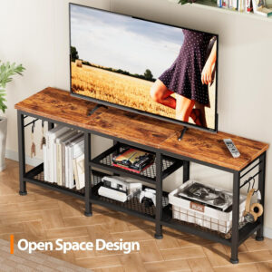 688724672c185daf5bf266e474a62047702300a803c30f2548e6f.jpg Furologee TV Stand for TVs up to 55 Inch, Entertainment Center with Open Storage Shelves, TV Media Console Table with Soundbar Shelf for Living Room, Bedroom, Rustic Brown