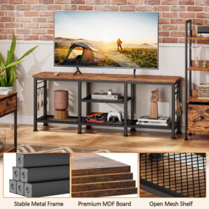 688724686c99c5399f29c7b1d01a155cd7744915bc3bbe2b4e44e.jpg Furologee TV Stand for TVs up to 55 Inch, Entertainment Center with Open Storage Shelves, TV Media Console Table with Soundbar Shelf for Living Room, Bedroom, Rustic Brown