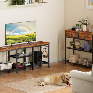6887246ac7968841b2a766f5c467e7b95a451df69273b922d16a5.jpg Furologee TV Stand for TVs up to 55 Inch, Entertainment Center with Open Storage Shelves, TV Media Console Table with Soundbar Shelf for Living Room, Bedroom, Rustic Brown