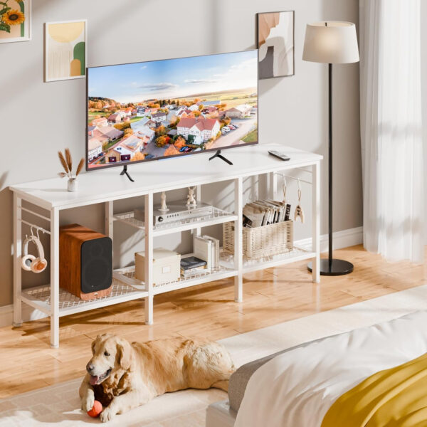 68872471892bb72df6cef2c9132efb3fc2ed59709dcc0057cf62d.jpg Furologee TV Stand for TVs up to 55 Inch, Entertainment Center with Open Storage Shelves, TV Media Console Table with Soundbar Shelf for Living Room, Bedroom, Rustic Brown