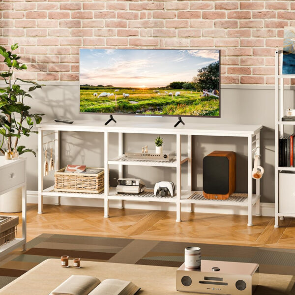 688724743a2743d997bcdf06f68f8299f7d7001508c2086fdbe5a.jpg Furologee TV Stand for TVs up to 55 Inch, Entertainment Center with Open Storage Shelves, TV Media Console Table with Soundbar Shelf for Living Room, Bedroom, Rustic Brown