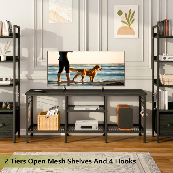 68872476c40f2fdadeb9655e8347dab32b493d29dfed0e3ff2915.jpg Furologee TV Stand for TVs up to 55 Inch, Entertainment Center with Open Storage Shelves, TV Media Console Table with Soundbar Shelf for Living Room, Bedroom, Rustic Brown
