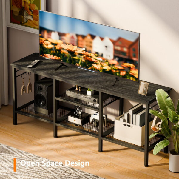 6887247a0db83c8b8396953f66ec19c0ebc6d5756fe67f4aa09bd.jpg Furologee TV Stand for TVs up to 55 Inch, Entertainment Center with Open Storage Shelves, TV Media Console Table with Soundbar Shelf for Living Room, Bedroom, Rustic Brown