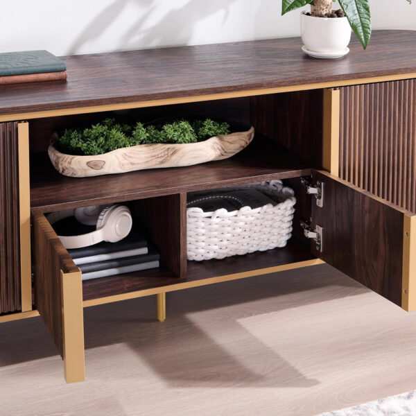 OKD Luxury 70" Fluted TV Stand, Modern Chic Entertainment Center for TVs Up to 80 inches, TV Console with Faux Marble Top, Curved Profile Design, Media Console for Living Room, Natural Oak