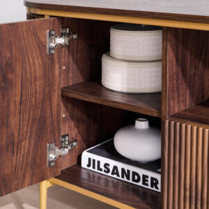 OKD Luxury 70" Fluted TV Stand, Modern Chic Entertainment Center for TVs Up to 80 inches, TV Console with Faux Marble Top, Curved Profile Design, Media Console for Living Room, Natural Oak