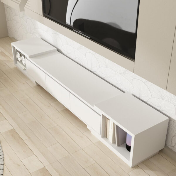 Entertainment Center with Bookshelves Modern Media Center with Open Shelves & Bridge TV Wall Unit with Doors, for Living Room Black (81.1”W x 11.8”D x 70.9”H)