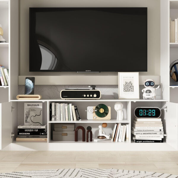 Entertainment Center with Bookshelves Modern Media Center with Open Shelves & Bridge TV Wall Unit with Doors, for Living Room Black (81.1”W x 11.8”D x 70.9”H)