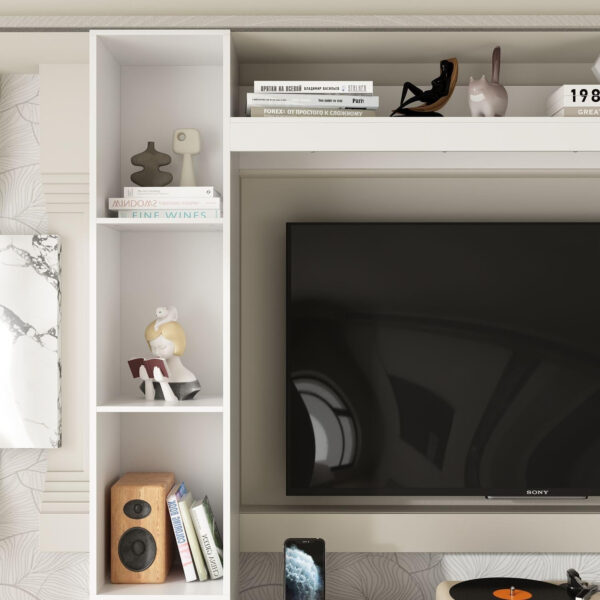 Entertainment Center with Bookshelves Modern Media Center with Open Shelves & Bridge TV Wall Unit with Doors, for Living Room Black (81.1”W x 11.8”D x 70.9”H)