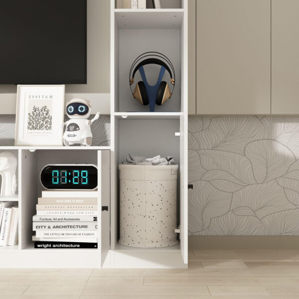 Entertainment Center with Bookshelves Modern Media Center with Open Shelves & Bridge TV Wall Unit with Doors, for Living Room Black (81.1”W x 11.8”D x 70.9”H)