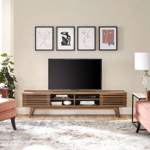 Modway Render 70" Mid-Century Modern Low Profile Media Console TV Stand, 70 Inch, Walnut Walnut