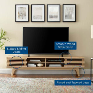 Modway Render 70" Mid-Century Modern Low Profile Media Console TV Stand, 70 Inch, Walnut Walnut
