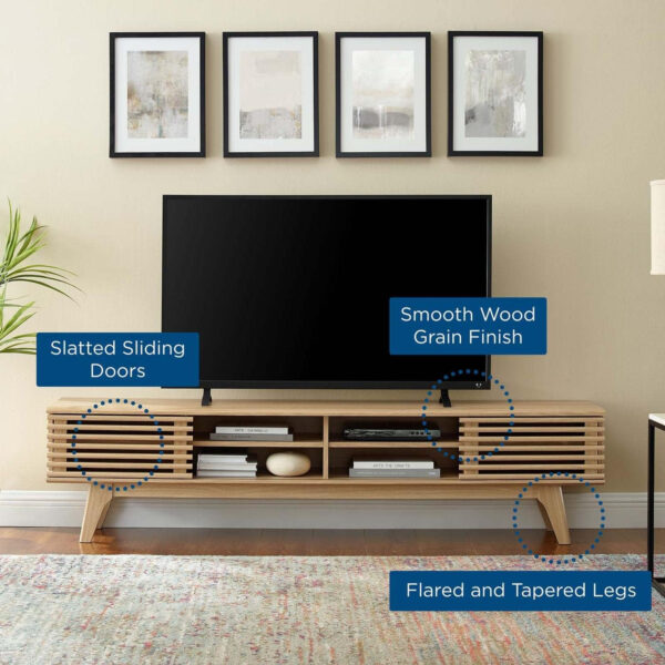 Modway Render 70" Mid-Century Modern Low Profile Media Console TV Stand, 70 Inch, Walnut Walnut