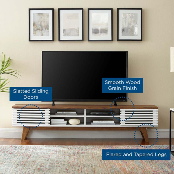 Modway Render 70" Mid-Century Modern Low Profile Media Console TV Stand, 70 Inch, Walnut Walnut
