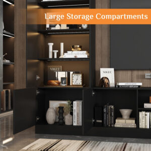 6887257e7870e1e70668d4cda93626842ca1293191efda92f2bb5.jpg White 114" Large Wall Unit Entertainment Center with Bookshelves, Lights and 18 Shelves, Modern 4-Piece TV Stand Media Console Table with Bridge Cabinet for Living Room & Home Theater