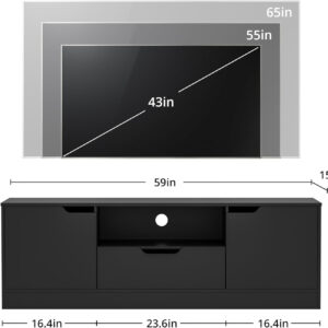 TV Stand for 55/60/65 Inch TV, Entertainment Center with 2 Doors & Drawer, Media TV Console Table with Storage Cabinet for Living Room, Bedroom, Black