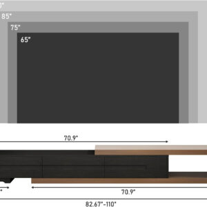 Extendable TV Stand, Modern Entertainment Center for Up to 120 Inch TV, Wood Reversible TV Media Console with 3 Drawers for Living Room Bedroom, 82-110"(Black& Walnut)