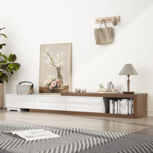 Extendable TV Stand, Modern Entertainment Center for Up to 120 Inch TV, Wood Reversible TV Media Console with 3 Drawers for Living Room Bedroom, 82-110"(Black& Walnut)