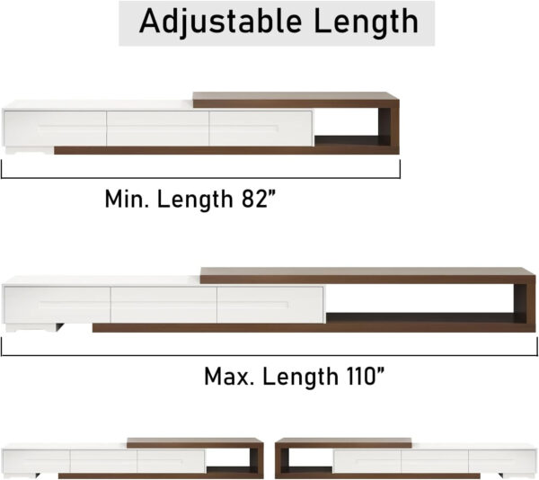 Extendable TV Stand, Modern Entertainment Center for Up to 120 Inch TV, Wood Reversible TV Media Console with 3 Drawers for Living Room Bedroom, 82-110"(Black& Walnut)