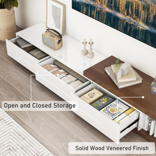 Extendable TV Stand, Modern Entertainment Center for Up to 120 Inch TV, Wood Reversible TV Media Console with 3 Drawers for Living Room Bedroom, 82-110"(Black& Walnut)