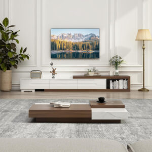 Extendable TV Stand, Modern Entertainment Center for Up to 120 Inch TV, Wood Reversible TV Media Console with 3 Drawers for Living Room Bedroom, 82-110"(Black& Walnut)