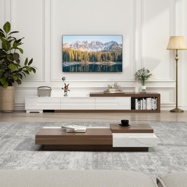 Extendable TV Stand, Modern Entertainment Center for Up to 120 Inch TV, Wood Reversible TV Media Console with 3 Drawers for Living Room Bedroom, 82-110"(Black& Walnut)