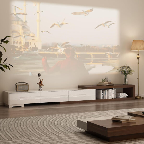 Extendable TV Stand, Modern Entertainment Center for Up to 120 Inch TV, Wood Reversible TV Media Console with 3 Drawers for Living Room Bedroom, 82-110"(Black& Walnut)