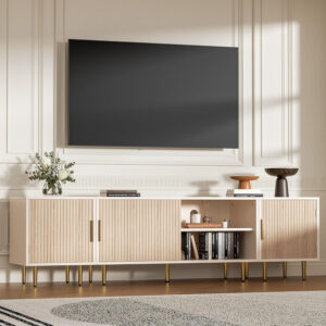 71" TV Stand for 50/60/70/80 inch TV, TV Stand for 75+ inch TV, Modern Entertainment Center for Up to 80" TV, TV Media Stand with Storage Cabinet for Living Room, Bedroom, Oak