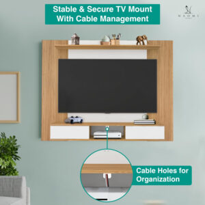 Naomi Home Zola Multi Storage Wall Media Center for up to 70 inch TVs, Entertainment Center with Storage, Floating TV Stand with 2 Sliding Doors and 2 Floating Wall Shelves, UV Painting Finish Natural
