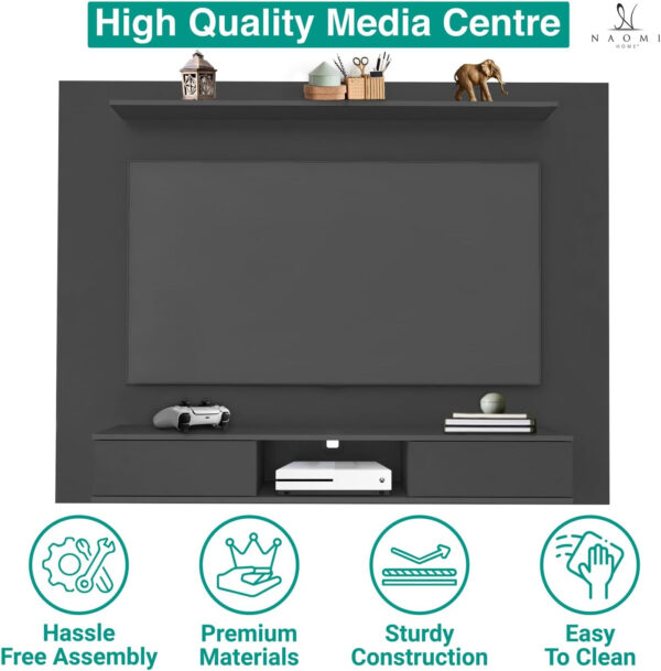 Naomi Home Zola Multi Storage Wall Media Center for up to 70 inch TVs, Entertainment Center with Storage, Floating TV Stand with 2 Sliding Doors and 2 Floating Wall Shelves, UV Painting Finish Natural