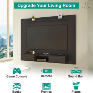 Naomi Home Zola Multi Storage Wall Media Center for up to 70 inch TVs, Entertainment Center with Storage, Floating TV Stand with 2 Sliding Doors and 2 Floating Wall Shelves, UV Painting Finish Natural