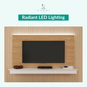 Naomi Home Zola Multi Storage Wall Media Center for up to 70 inch TVs, Entertainment Center with Storage, Floating TV Stand with 2 Sliding Doors and 2 Floating Wall Shelves, UV Painting Finish Natural