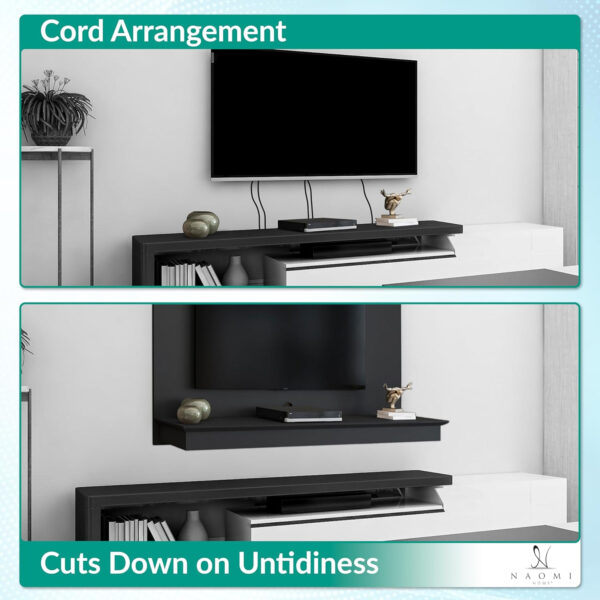 Naomi Home Zola Multi Storage Wall Media Center for up to 70 inch TVs, Entertainment Center with Storage, Floating TV Stand with 2 Sliding Doors and 2 Floating Wall Shelves, UV Painting Finish Natural