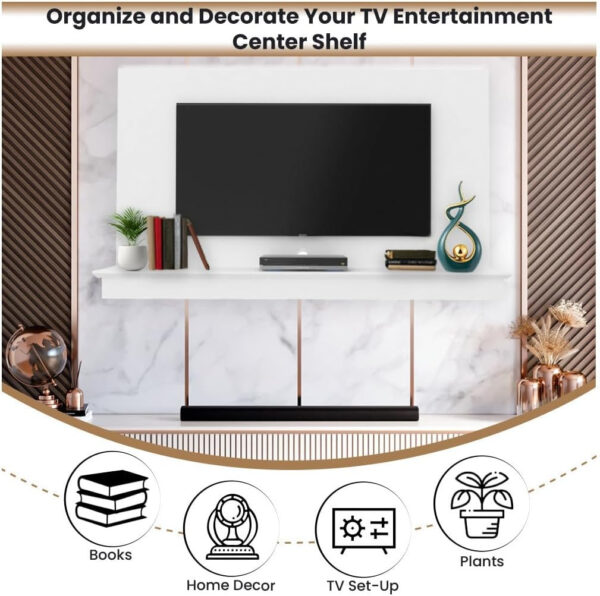 Naomi Home Zola Multi Storage Wall Media Center for up to 70 inch TVs, Entertainment Center with Storage, Floating TV Stand with 2 Sliding Doors and 2 Floating Wall Shelves, UV Painting Finish Natural
