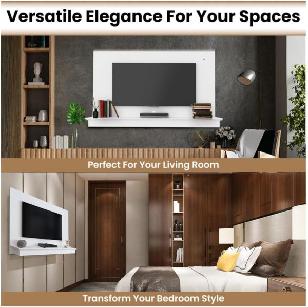 Naomi Home Zola Multi Storage Wall Media Center for up to 70 inch TVs, Entertainment Center with Storage, Floating TV Stand with 2 Sliding Doors and 2 Floating Wall Shelves, UV Painting Finish Natural