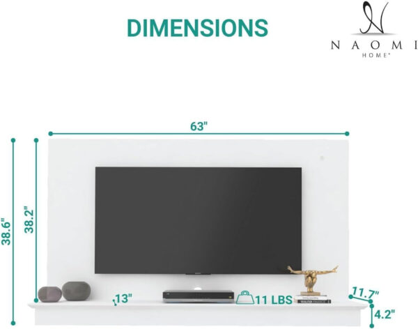 Naomi Home Zola Multi Storage Wall Media Center for up to 70 inch TVs, Entertainment Center with Storage, Floating TV Stand with 2 Sliding Doors and 2 Floating Wall Shelves, UV Painting Finish Natural