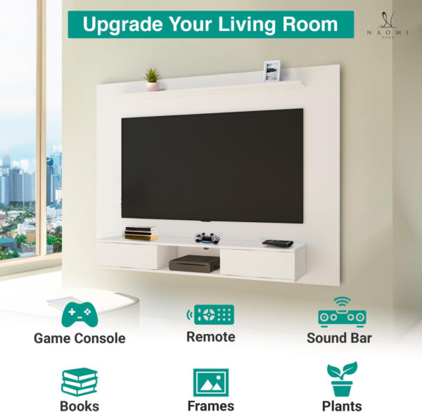 Naomi Home Zola Multi Storage Wall Media Center for up to 70 inch TVs, Entertainment Center with Storage, Floating TV Stand with 2 Sliding Doors and 2 Floating Wall Shelves, UV Painting Finish Natural