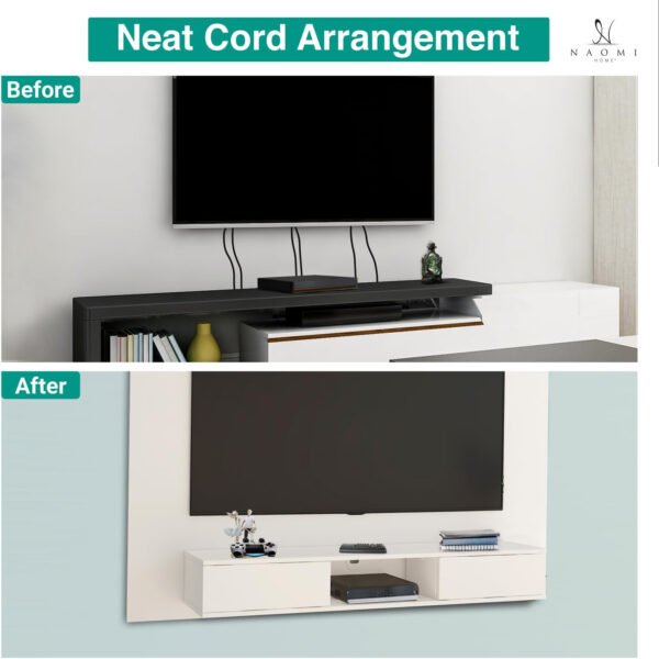 Naomi Home Zola Multi Storage Wall Media Center for up to 70 inch TVs, Entertainment Center with Storage, Floating TV Stand with 2 Sliding Doors and 2 Floating Wall Shelves, UV Painting Finish Natural