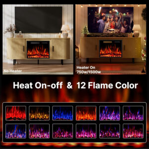 688727dbca2b131590261b56e2f10fc66ff81a32baade443c37dd.jpg 65" Fluted Fireplace TV Stand for TVs Up to 75 inches, Modern Entertainment Center with 23" Electric Fireplace, Wooden Curved TV Console with Sliding Doors for Living Room, Natural Oak