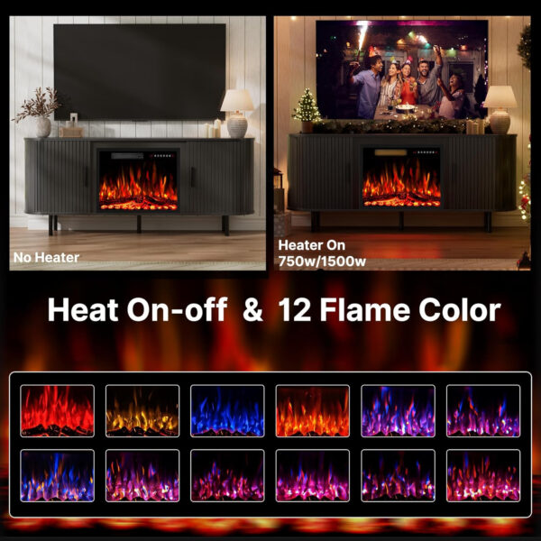 688727f388356702f53f381fd8e021bbde3e785557ffea6a7a48a.jpg 65" Fluted Fireplace TV Stand for TVs Up to 75 inches, Modern Entertainment Center with 23" Electric Fireplace, Wooden Curved TV Console with Sliding Doors for Living Room, Natural Oak