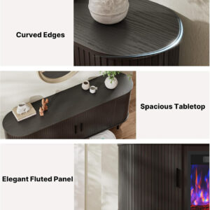 688727f77f4e171e223e12d25deff76560a14305d4bcd117b41a2.jpg 65" Fluted Fireplace TV Stand for TVs Up to 75 inches, Modern Entertainment Center with 23" Electric Fireplace, Wooden Curved TV Console with Sliding Doors for Living Room, Natural Oak