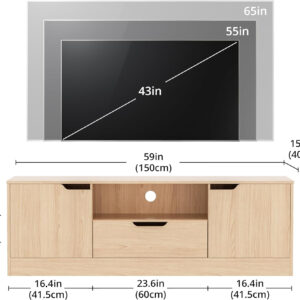 TV Stand for 55/60/65 Inch TV, Entertainment Center with 2 Doors & Drawer, Media TV Console Table with Storage Cabinet for Living Room, Bedroom, Black
