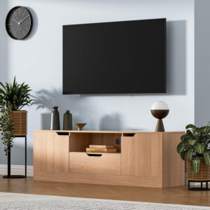 TV Stand for 55/60/65 Inch TV, Entertainment Center with 2 Doors & Drawer, Media TV Console Table with Storage Cabinet for Living Room, Bedroom, Black