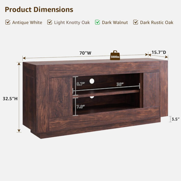 OKD Modern 70" TV Stand, Entertainment Center for TVs Up to 80", Media Console with Large Open Storage & Side Cabinets, Thick Wood Design for Living Room, Dark Walnut