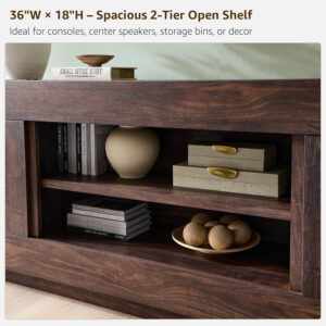 OKD Modern 70" TV Stand, Entertainment Center for TVs Up to 80", Media Console with Large Open Storage & Side Cabinets, Thick Wood Design for Living Room, Dark Walnut